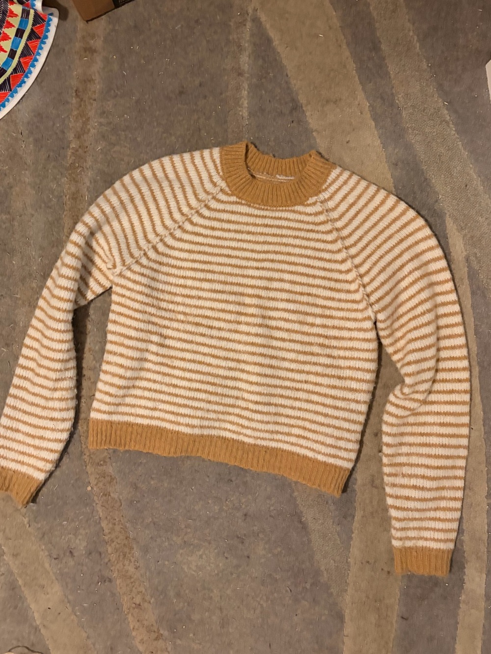American Eagle Outfitters Cream & Tan Striped Cowl Sweater
